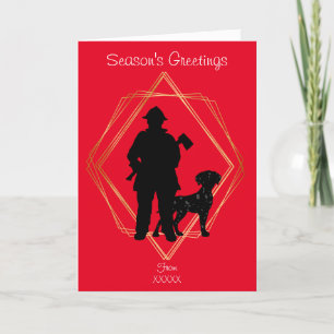 Carte de Noël Silhouette Fireman et Dalmatie