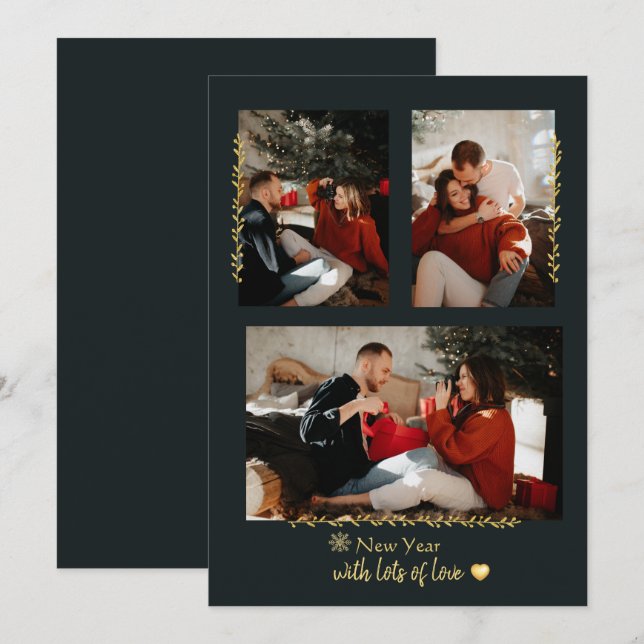 Carte de Noël simple avec branches dorées pour pho (Devant / Derrière)