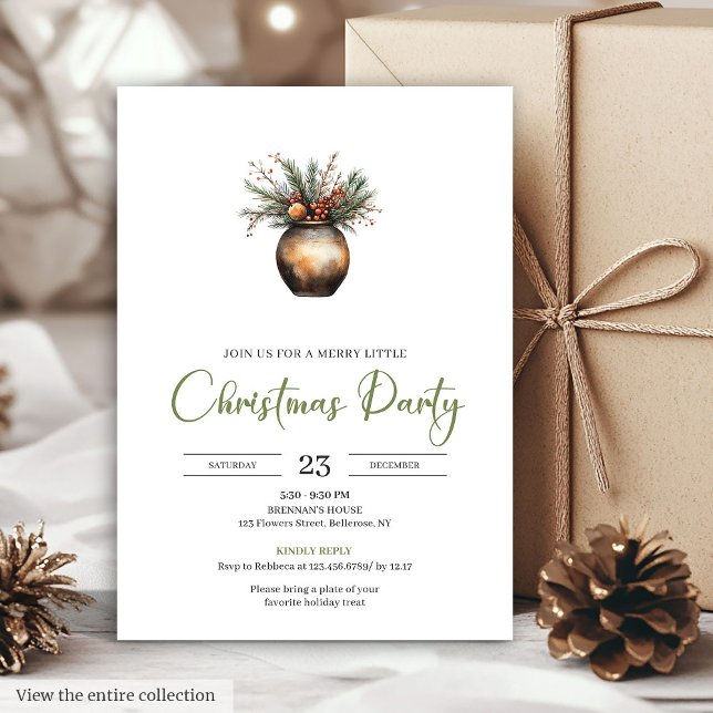 Carte de Noël simple bohème et terreuse à l'aquare (Simple Boho Earthy Watercolor Christmas Party Invitation)