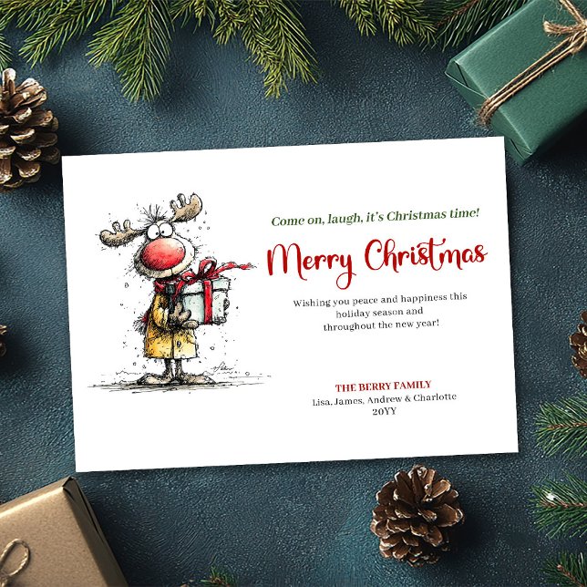 Carte de Noël simple et originale pour le renne (Simple Quirky Reindeer Merry Christmas Card)