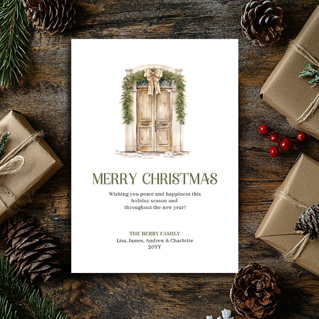 Carte de Noël simple pour porte avec palette neutr (Simple Christmas Ornament Card Earthy Neutral Palette)