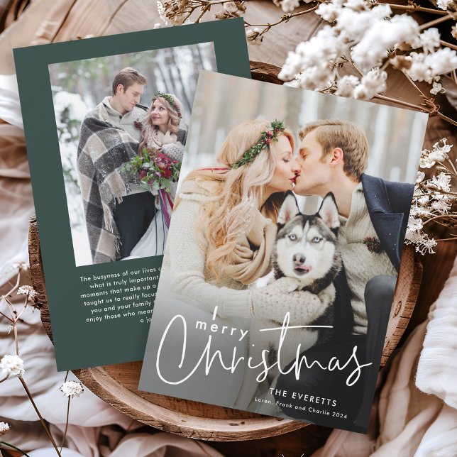 Carte de Noël Simple Script Minimal Photo Christma (Simple script photo Christmas holiday card.)