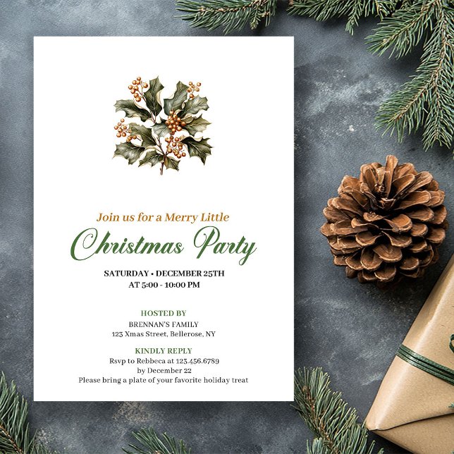 Carte de Noël simple verte et dorée pour arbre de  (Simple Green And Gold Christmas Tree Holiday Card)