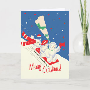 Carte de Noël Sledding de bonhommes de neige de