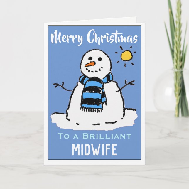 Carte de Noël Snowman amusante pour sage-femme (Devant)