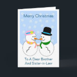 Carte De Noël Snowman Brother Et Soeur-En-Belle<br><div class="desc">Carte de voeux frère et belle-soeur carte de Noël snowmen design. Customisez cette carte de Noël avec n'importe quel texte puis faites-la imprimer et vous l'envoyer ou téléchargez-la instantanément. Si vous avez besoin d'aide pour vous customiser, contactez-nous via le lien de cette page. Brother et sa femme snowmen conçoivent une...</div>
