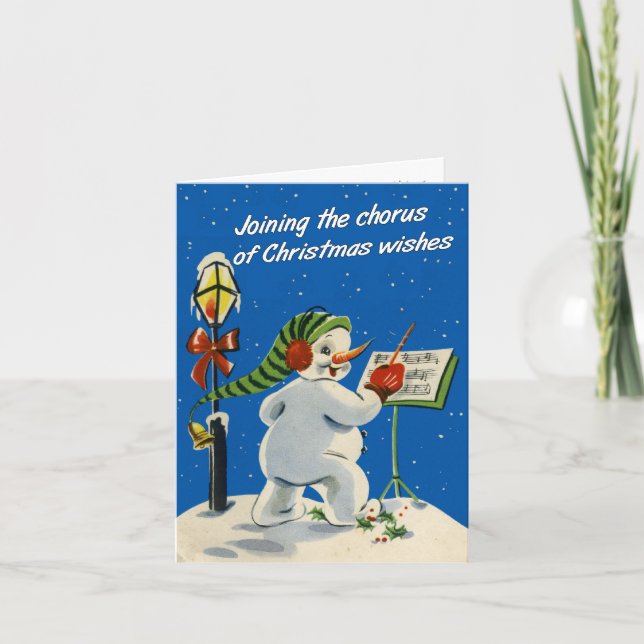 Carte de Noël Snowman de style rétro (Devant)