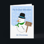 Carte de Noël Snowman Grandson<br><div class="desc">Carte de voeux petit-fils carte de Noël snowman design. Customisez cette carte de Noël avec n'importe quel texte de votre choix puis faites-la imprimer et vous l'envoyer ou téléchargez-la instantanément. Si vous avez besoin d'aide pour vous customiser, contactez-nous via le lien de cette page. Carte de Noël Grandson design snowman...</div>