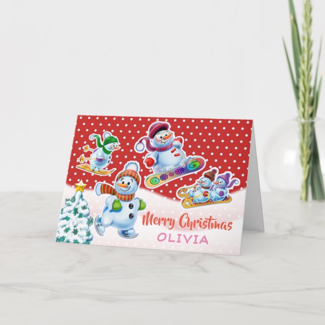 Carte de Noël snowmen carte de nom personnalisée. (Devant)