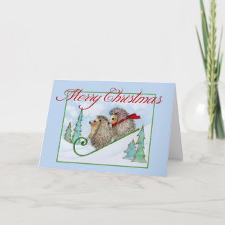 Carte de Noël Snowy Hedgehog Sled