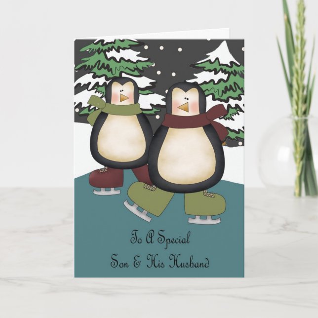 Carte de Noël Son & Mari Penguins (Devant)