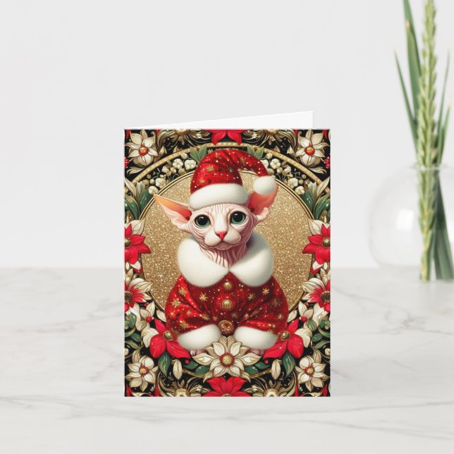 Carte de Noël Sphynx Chat Père Noël (Devant)