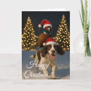 Carte de Noël Springer Spaniel et faisan