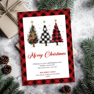 Carte de Noël stylée avec sapins en plaid de Buffa