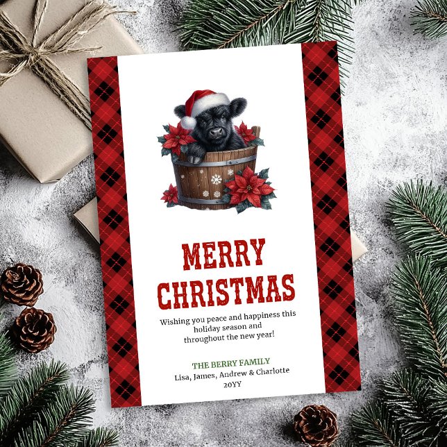 Carte de Noël stylée de vache des Highlands avec é (Stylish highland cow Christmas card editable tag

)