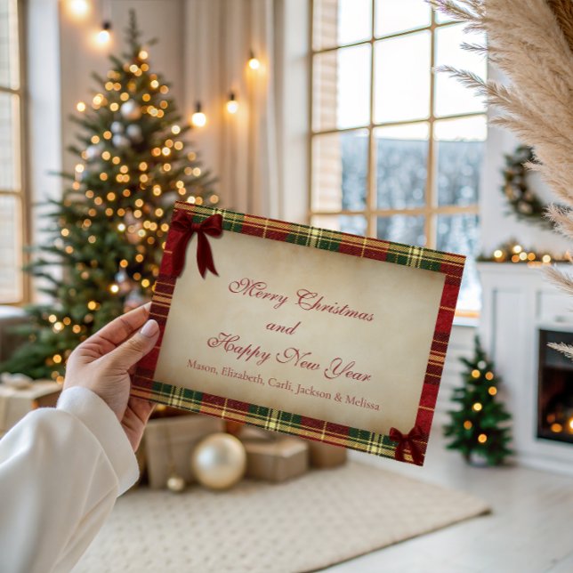 Carte de Noël Tartan à nœud rouge (Créateur téléchargé)