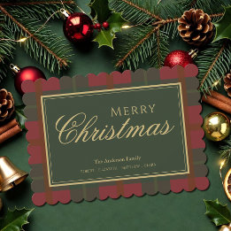 Carte de Noël Tartan Rouge Or Vert Joyeuse