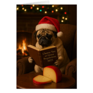 Carte de Noël 'Taxe fromage' avec un Pug mignon