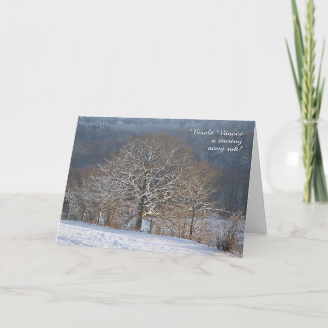 Carte de Noël tchèque d'arbres d'hiver (Devant)