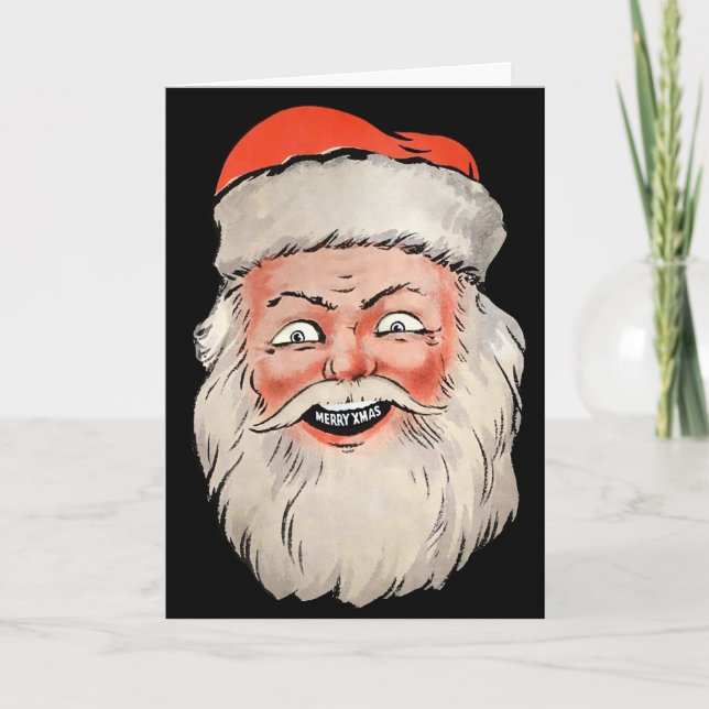 Carte de Noël Tête de Père Noël Rétro (Devant)