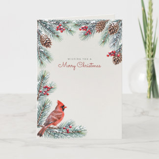Carte de Noël traditionnelle au pin cardinal rouge