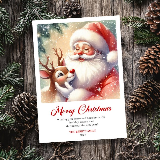 Carte de Noël traditionnelle avec Santa chaud et R (Warm Santa And Rudolph Traditional Christmas Greeting Card)