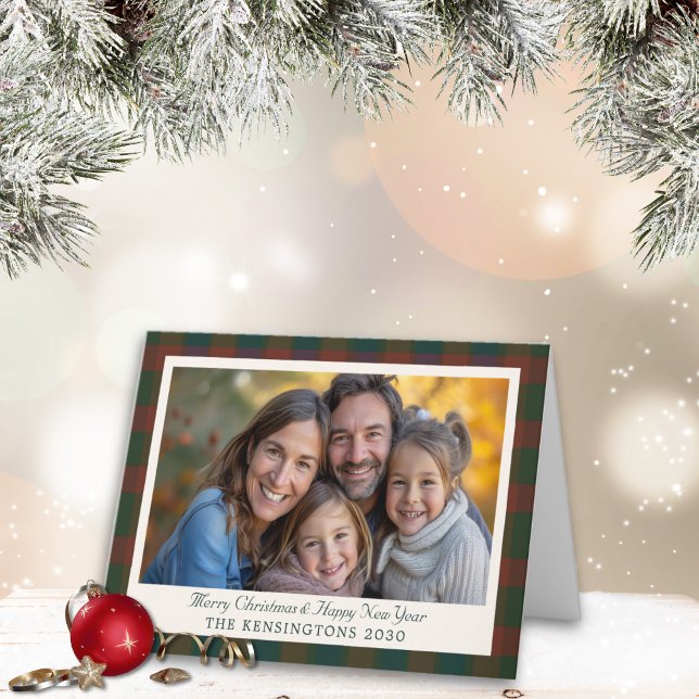 Carte de Noël traditionnelle Plaid/Tartan pliée (Traditional plaid/tartan folder Christmas photo card)