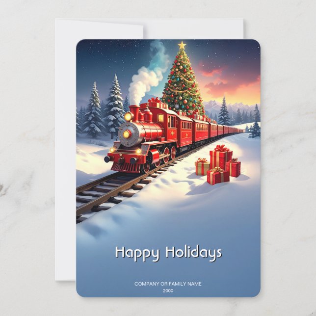 Carte de Noël Train Rouge Arbre de Noël (Devant)