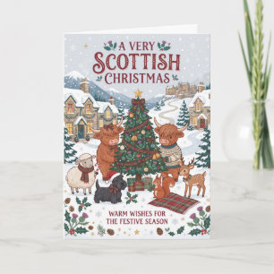 Carte de Noël très écossaise avec vache des Highla