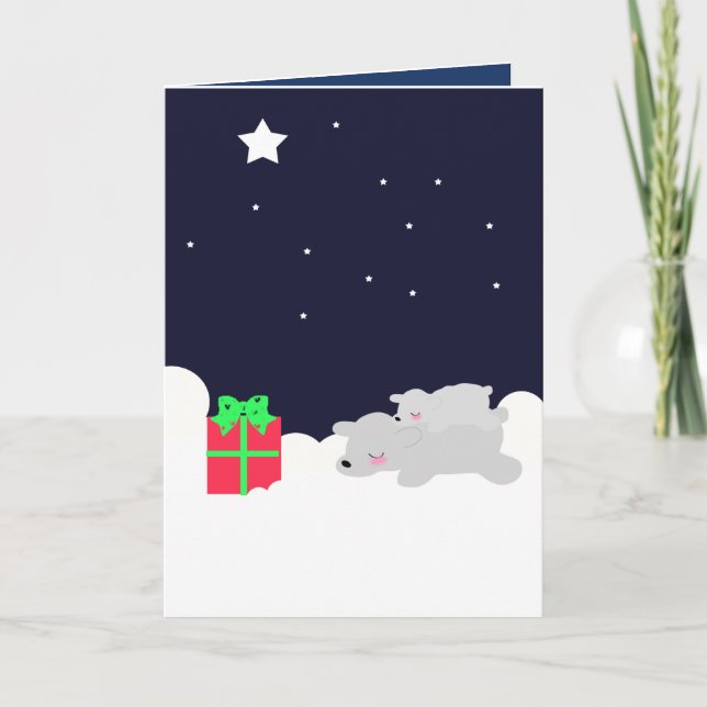 Carte de Noël très mignonne Ours et étoiles polair (Devant)
