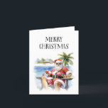 Carte de Noël Tropical/Beach Père Noël<br><div class="desc">Cette Père Noël semble super détendue sur la plage avec un verre! Cela fait une grande carte de Noël pour quiconque célèbre dans une zone tropicale (ou souhaite qu'ils soient !)</div>
