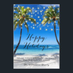 Carte de Noël Tropical Coastal Beach<br><div class="desc">Carte de vacances de Noël Tropical Coastal Beach - Envoyez un peu de paradis à votre famille et à vos amis cette saison de vacances. La carte de Noël présente une magnifique scène de plage tropicale avec des lumières à cordes brillantes et des lettres de script assez modernes qui dit...</div>
