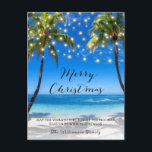 Carte de Noël Tropical Coastal Beach<br><div class="desc">Carte de Noël Tropical Coastal Beach - dispose d'une magnifique plage tropicale,  avec des lumières à cordes brillantes et une jolie typographie de script. La Carte postale de Noël fait partie d'une collection.</div>