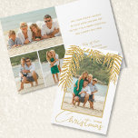 Carte de Noël Tropical Multi Photo<br><div class="desc">Belle carte pliée de voeux de vacances dispose d'une photo accentuée avec des frondes de palmier en faux or parties scintillant sur le devant et 3 photos avec votre accueil personnalisé à l'intérieur. PLUS de styles et de designs dans notre magasin.</div>