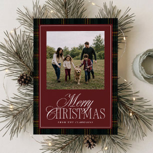 Carte de Noël une photo Burgundy Velvet Tartan