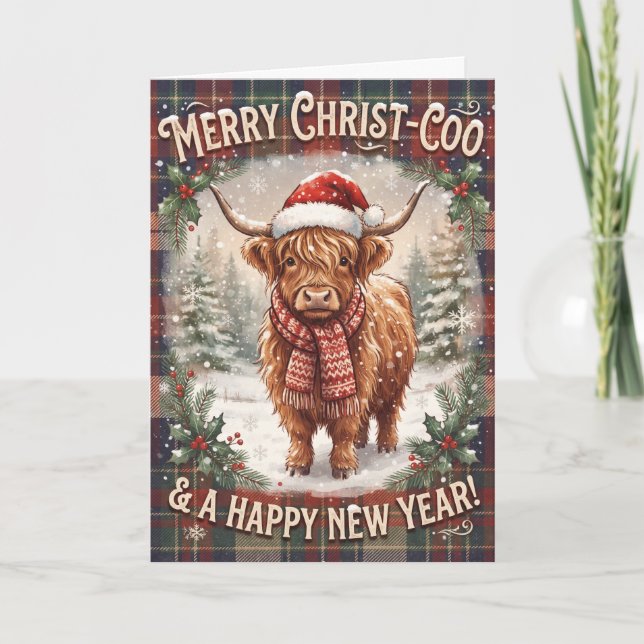Carte de Noël Vache Highland Coo Joyeux Noël (Devant)
