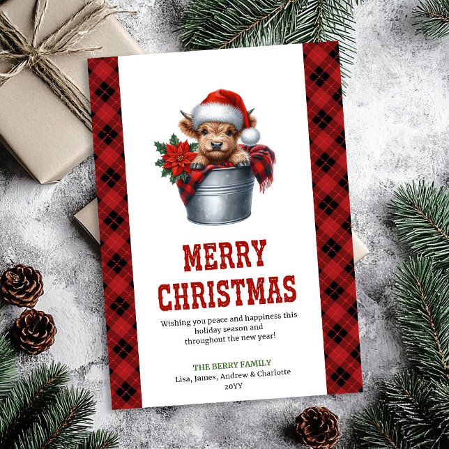 Carte de Noël vache highland ferme rustique (Rustic farmhouse highland cow Christmas card)