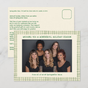 Carte de Noël verte à carreaux chic pour entrepris