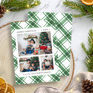 Carte de Noël verte à carreaux pour photo de fêtes