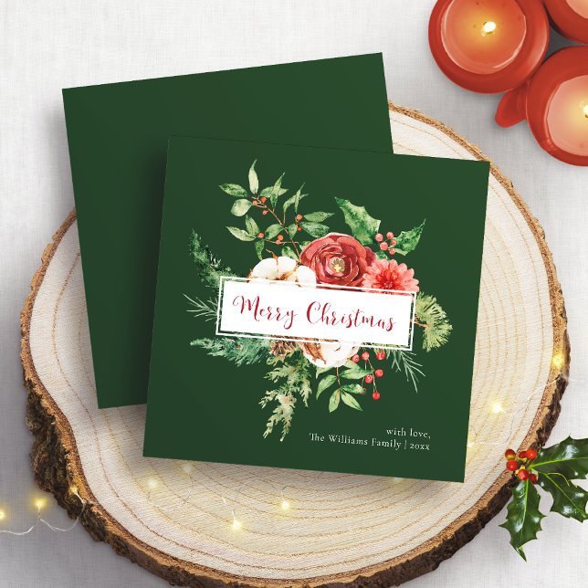 Carte de Noël Verte Botanique Joyeux Noël (Green Botanical Merry Christmas Card
)