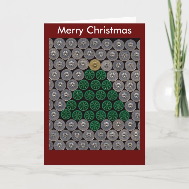 Carte de Noël verte d'arbre de coquille de fusil (Devant)