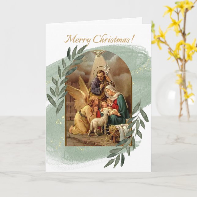 Carte de Noël verte de la crèche (Fleur jaune)