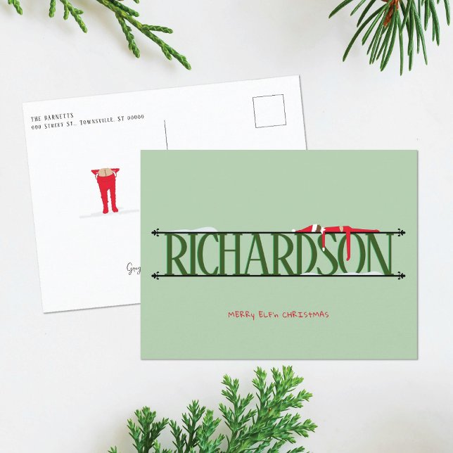 Carte de Noël verte Elf Shenanigans (Créateur téléchargé)