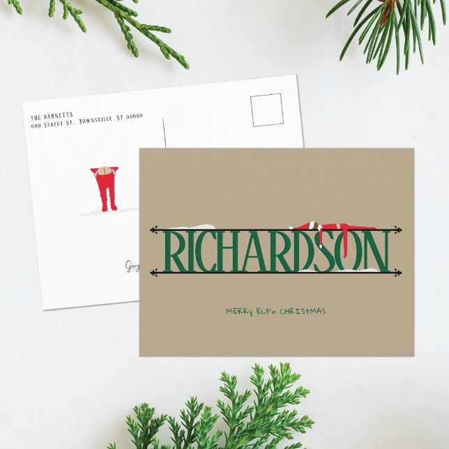 Carte de Noël verte et marron Elf Shenanigans (Créateur téléchargé)