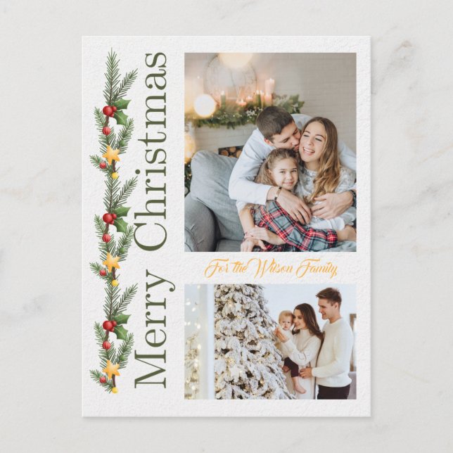 Carte de Noël verte Joyeux Noël avec 2 photos coll (Devant)