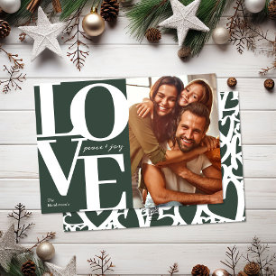 Carte de Noël verte Love, Peace et Joie pour photo