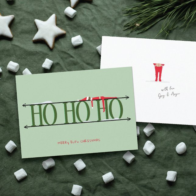 Carte de Noël verte plate Elf Shenanigans (Créateur téléchargé)