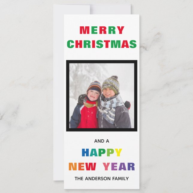 Carte de Noël verticale - Joyeux Noël arc-en-ciel (Devant)
