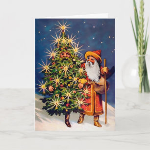 Carte de Noël victorienne avec arbre vivant et Pèr