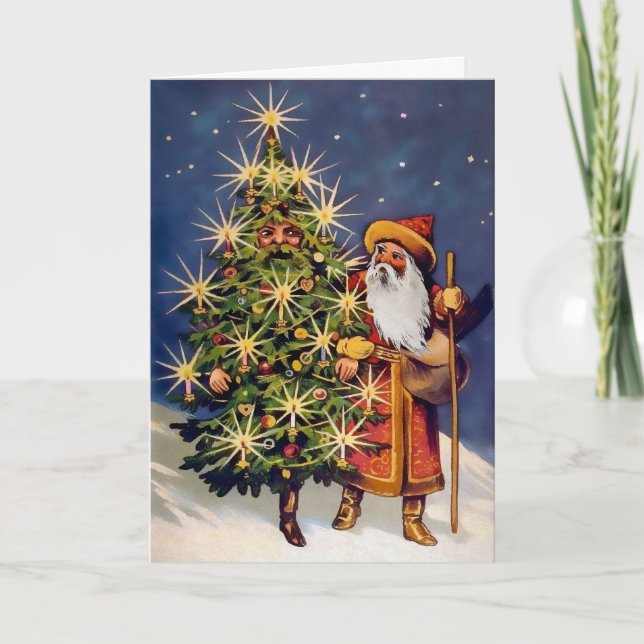 Carte de Noël victorienne avec arbre vivant et Pèr (Devant)